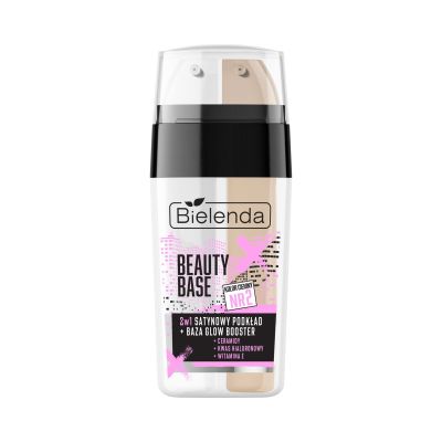 Satynowy podkład + baza glow booster 2w1, odcień 2 ciemny