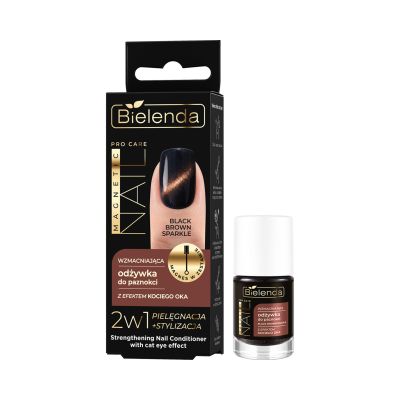 Wzmacniająca odżywka do paznokci z efektem kociego oka - BLACK BROWN SPARKLE